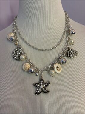 Silver-Tone Starfish Necklace with Pearl & Shell Accents